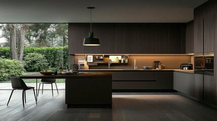 Modern kitchen with garden view