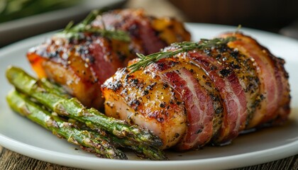 Bacon-wrapped chicken breast with asparagus