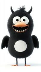 Cute fluffy black monster with horns and a big smile.  Perfect for kids' projects, cartoons, or playful designs!