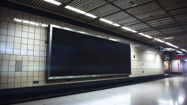 Blank advertising billboard mockup located in underground hall