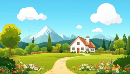 Fototapeta premium Rural home nestled in mountains