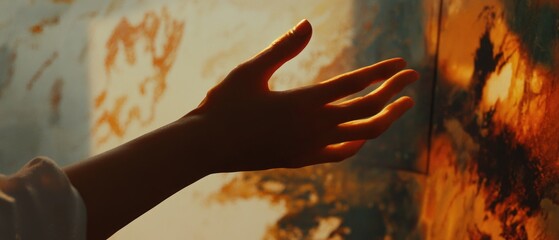 A person's hand stretching out to grab something on a wall, possibly seeking support or assistance
