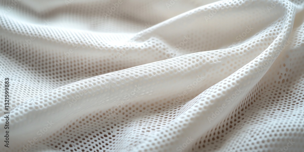Poster white mesh fabric texture close-up with delicate draping detail