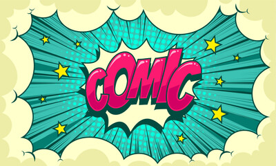 Comic cartoon art background with cloud and star