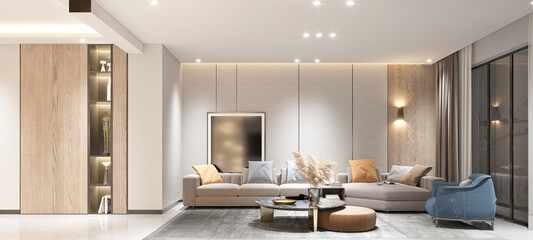 3d render modern living and dining room