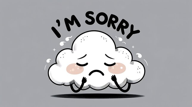  I'm sorry card. Cute cloud is sad   Flat style. Vector illustration.  Sorry  lettering handwritten text
  