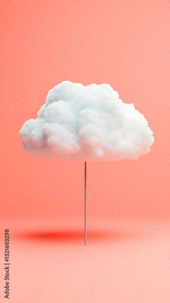 Aufkleber a fluffy white cloud appears atop a vertical stick against a soft coral background, creating a whims