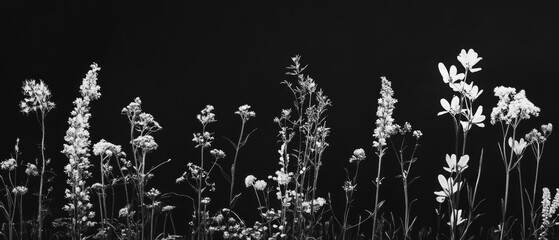 A beautiful black and white photo of a lush field of flowers © Fotograf