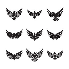Elegant iconic logo with birds silhouette wings vector design illustration