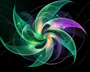 Green molecular dynamics. Abstract visualization of green molecular dynamics with swirling patterns