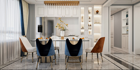 3d render modern living and dining room