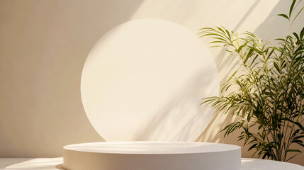 3D rendering of a white, empty podium with a circular background