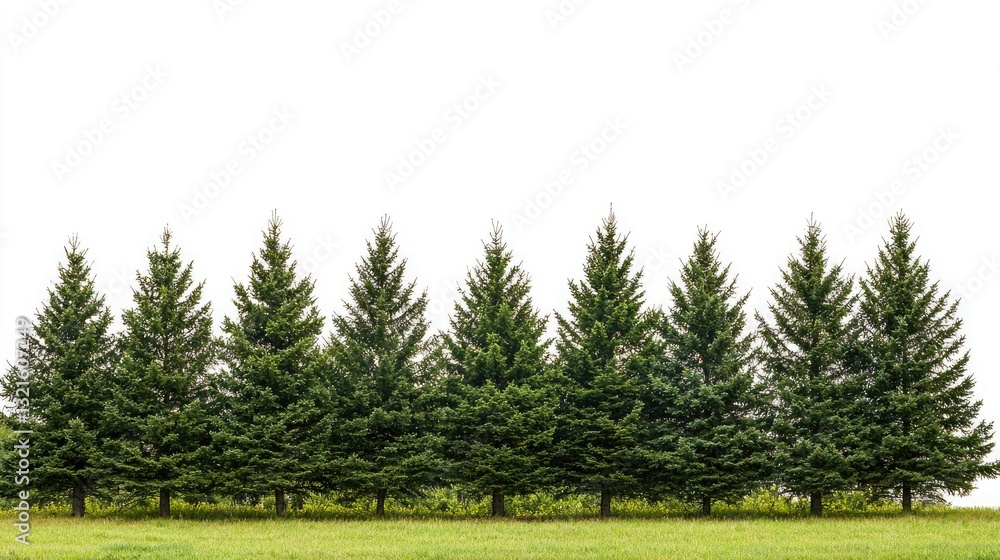Poster A row of pine trees creating a natural border against a bright sky 