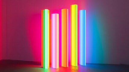 Obraz premium Vibrant Neon Light Columns Installation Art