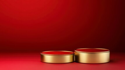 Two gold podiums on red background