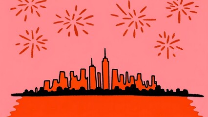 Obraz premium Fireworks Over City Skyline