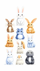 Fototapeta premium Ten adorable bunnies in various colors and poses
