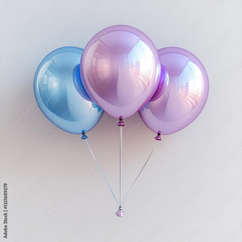 Poster three colorful balloons floating against a soft background, creating a festive atmosphere