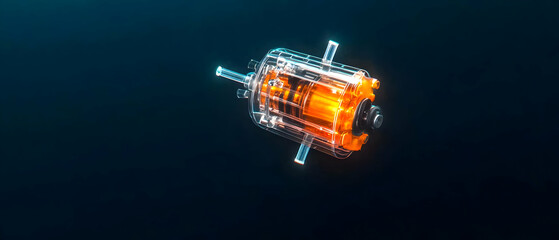 Naklejka premium Voxel Orange Glowing Core With Transparent Shell Floating In Dark Blue Digital Environment 3D Render