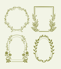 This collection showcases vintage botanical frames with intricate floral and leaf details
