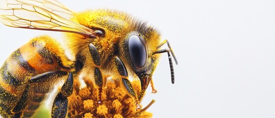 Beautiful Honey Bee on Purple Aster Flower - Detailed Macro Photo and Picture for Print and Web Use