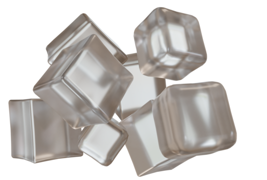 Cluster of clear, frosted ice cubes