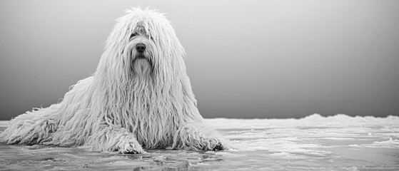 Professional portrait of a Hungarian Komondor Sheepdog or Puli dog posing for the camera