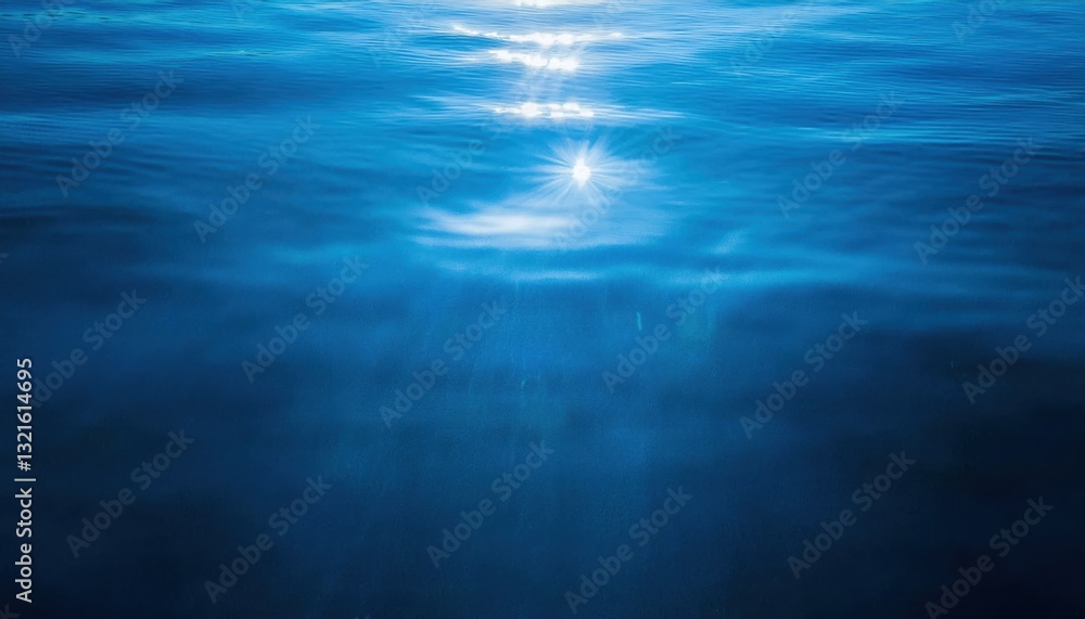 Poster soft ripples of deep blue water with sunlight reflection creating a dreamy abstract pattern, perfect