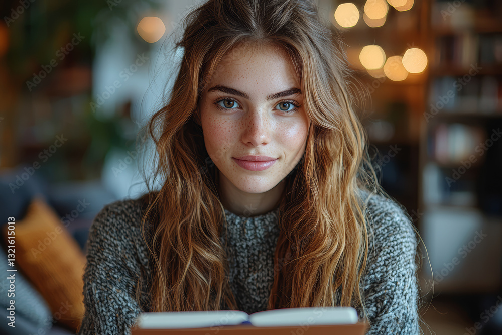 Poster woman attending online course via video call with notebook open taking detailed notes. concept of fl