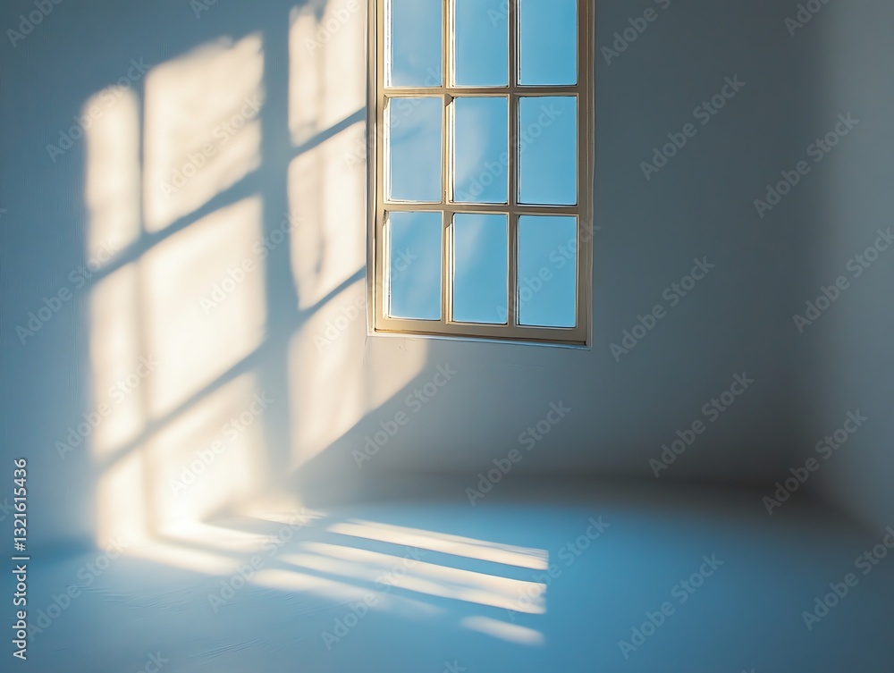 Poster sunlight streaming through window creating light and shadow patterns on wall
