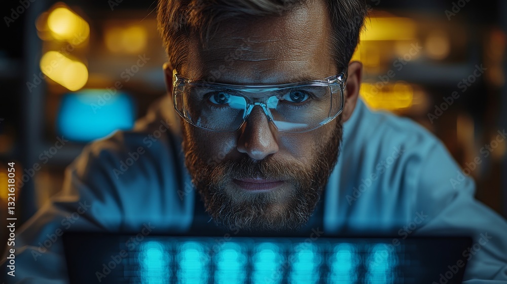 Poster A scientist engages in a quantum physics experiment, focusing on qubits and their properties of superposition and entanglement. The laboratory is equipped with advanced tools and displays.
