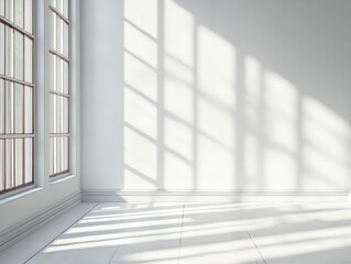 Obraz premium Bright Sunlight Streaming Through Windows in an Empty White Room