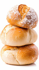 Three round loaves of bread stacked on top of each other showing golden-brown crust and soft interior