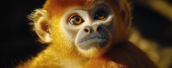 Fototapeta premium A close up shot of a primate with golden fur