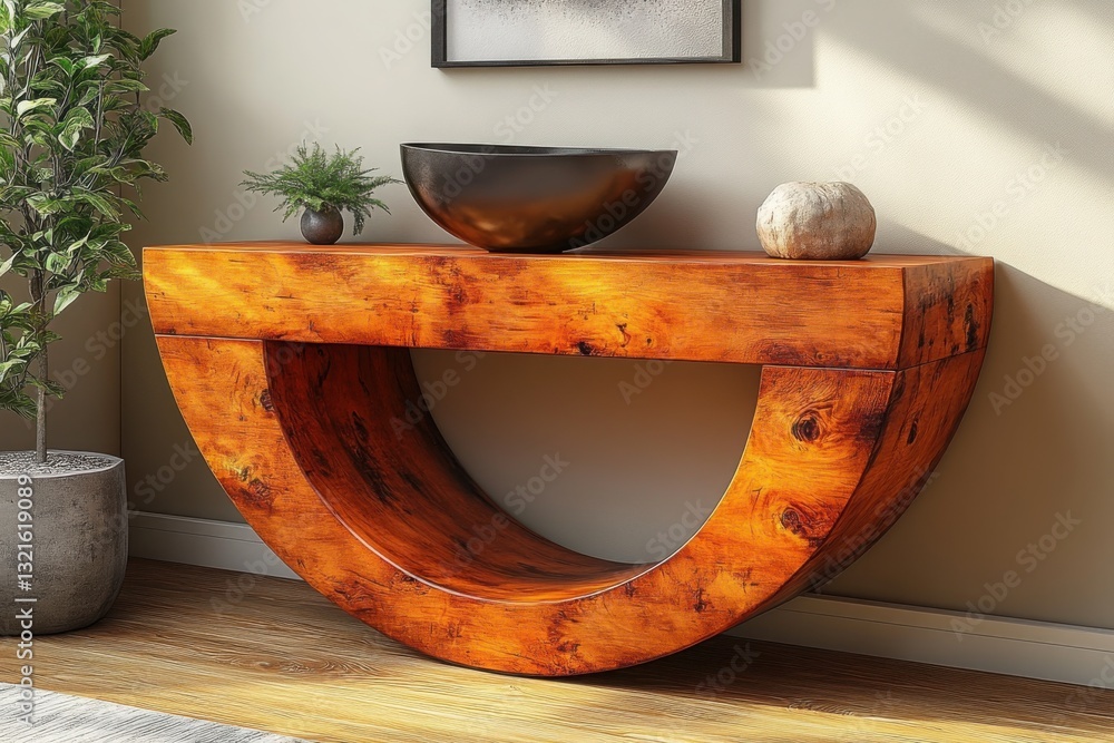 Poster rustic wooden console table with decorative objects the table's unique design and warm tones create 
