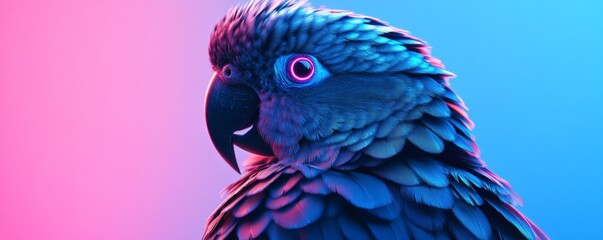 A colorful illuminated parrot with vibrant plumage and striking appearance