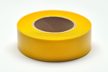 Close-up of Yellow Tape Roll on Clean White Background