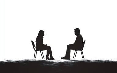 Two silhouettes engaged in deep conversation, with a couple in the middle, representing the healing power of communication in marriage therapy, 8K, photorealistic details