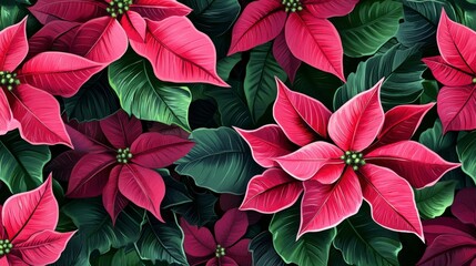 Stunning Poinsettia Floral Print Design, Vibrant Christmas Botanical Art