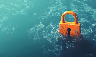 Fototapeta premium a padlock submerged in water, symbolizing security issues.