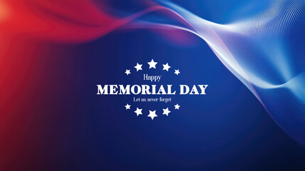 Happy Memorial Day message with flowing red, white, and blue col