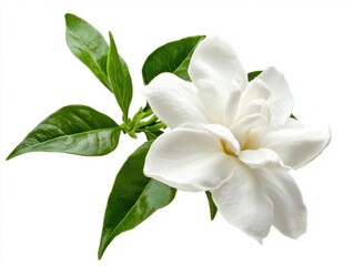 Obraz premium Elegant white gardenia flower with lush green leaves
