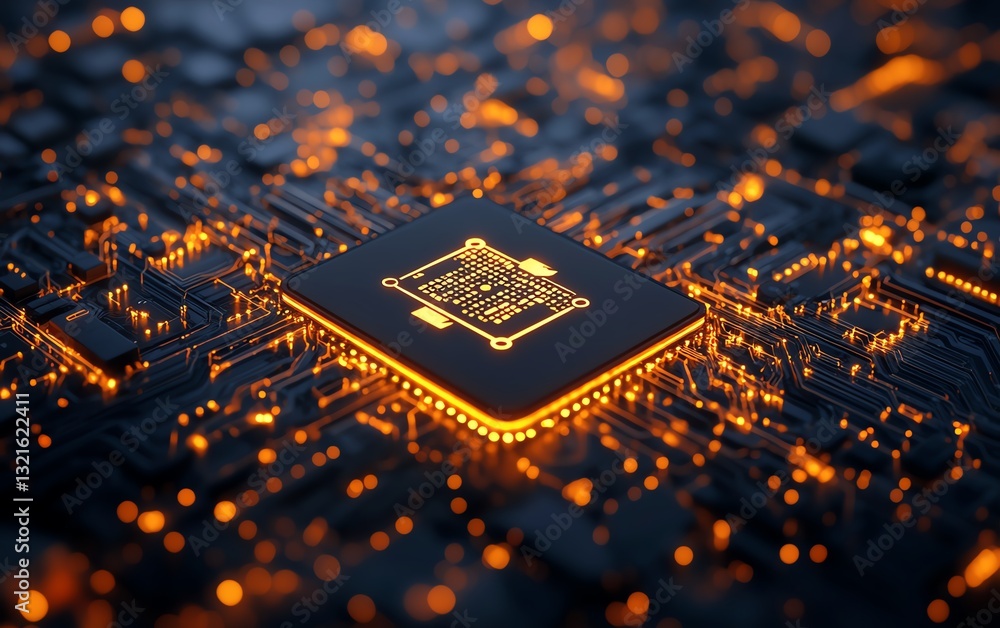 Poster close-up of glowing computer processor