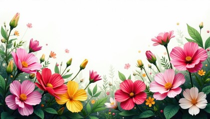 Fototapeta premium Foliage with flowers isolated on white background, flowers, garden, flowers