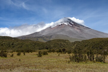 Small ash plume erupting from Cotopaxi Volcano, in Cotapaxi National Park, Ecuador
