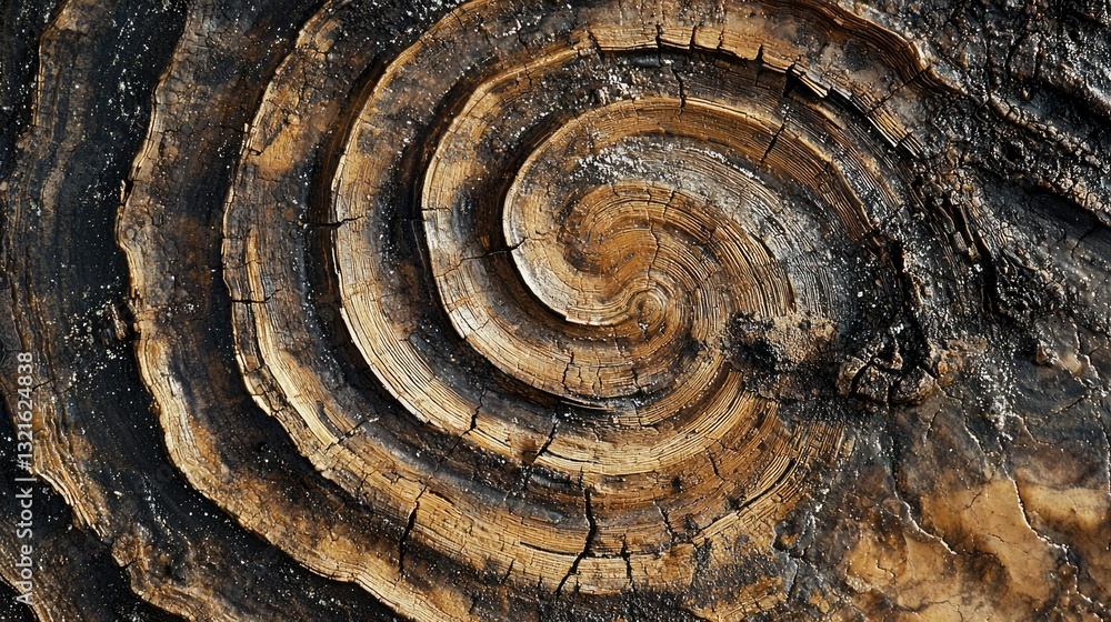 Poster A macro view of tree rings with cracks and textures, showing age and growth patterns. 