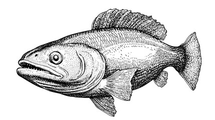 Engraved vector illustration of a detailed fish design perfect for tattoo art and packaging concepts