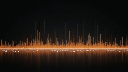 Orange audio waveform visualization on dark grid background, sound frequency spectrum for music production, podcasting and audio engineering projects