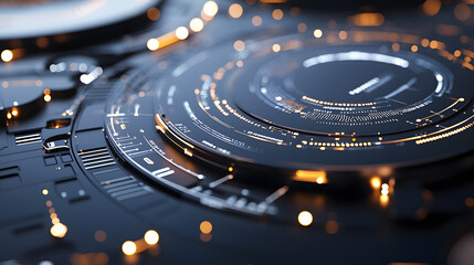 ai future technology background. A futuristic, abstract design featuring circular patterns and glowing lights, evoking a sense of technology and digital art.
