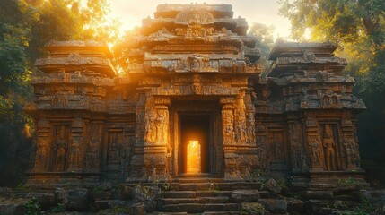 Ancient Temple in the Golden Hour Sunlight